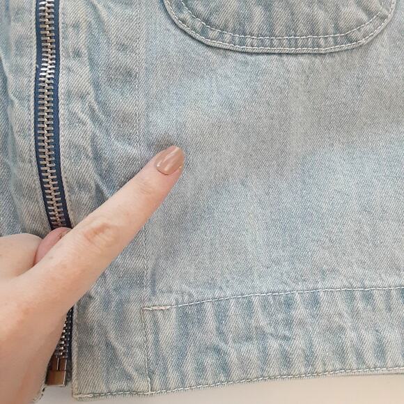 Vintage 90s Gilet Denim Vest Chest Pocket Waistcoat Cropped Zip Front Womens L - Picture 7 of 10